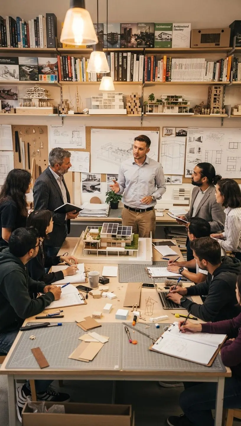 Ein Architekt, der eine Präsentation über nachhaltige Architekturtechniken hält.